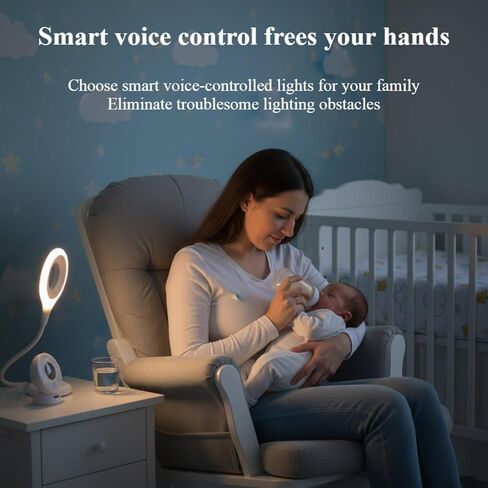 USB Voice-Control Night Light — Plug-in LED Gooseneck Bedside Lamp, 3 Color Modes & 3 Brightness Levels, Voice Activated & Touch Control, Flexible USB Gooseneck for Reading, Nursery & Travel in Saudi Arabia