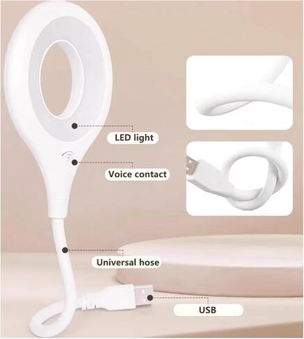 USB Voice-Control Night Light — Plug-in LED Gooseneck Bedside Lamp, 3 Color Modes & 3 Brightness Levels, Voice Activated & Touch Control, Flexible USB Gooseneck for Reading, Nursery & Travel in Saudi Arabia