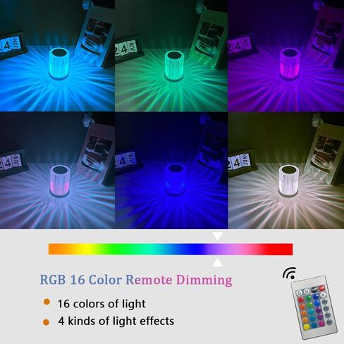 Portable Crystal Table Lamp,3 Color Touch Control Rechargeable Lamp,3-Levels Brightness Room Decor Desk Lamp (16 Color) in Kuwait