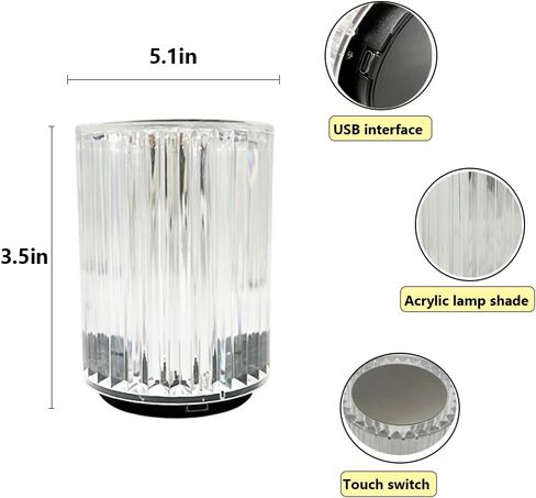 Portable Crystal Table Lamp,3 Color Touch Control Rechargeable Lamp,3-Levels Brightness Room Decor Desk Lamp (16 Color) in Kuwait
