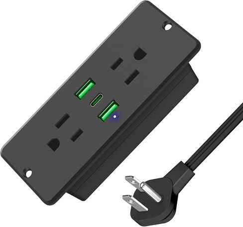 HHSOET 5 in 1 Recessed Power Strip Flat Plug, USB Ports, Black, 6ft Cord in Saudi Arabia