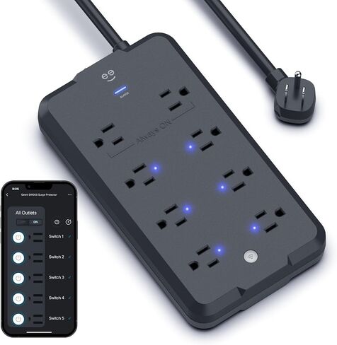 Geeni Surge Ultra Smart 8-Outlet Surge Protector, No Hub, 6 ft. Cord, Black in Kuwait