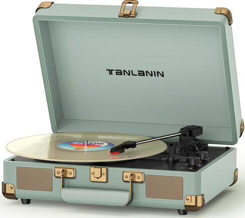 Portable Record Player with Bluetooth Input, 3-Speed Belt-Drive Suitcase Turntable, Built-in Stereo Speakers, Bass/Treble Control, RCA Output, AUX Input & Headphone Jack, Sage Green in Saudi Arabia