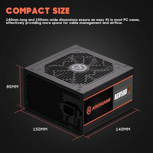 ARESGAME AGV Series 500W Power Supply, 80 Plus Bronze Certified, Non Modular Power Supply, 5 Year Warranty in Kuwait
