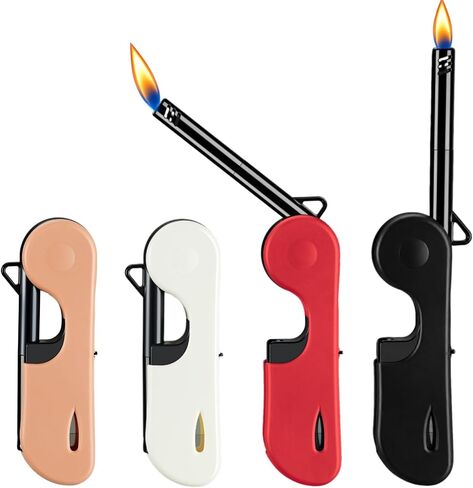 4 Pack Long Candle Lighters, (Fuel Not Included) Foldable Refillable Butane Lighters with Hook, Visible Fuel Window and Open Flame for Candles, Grill, Fireplace, Camping in Saudi Arabia
