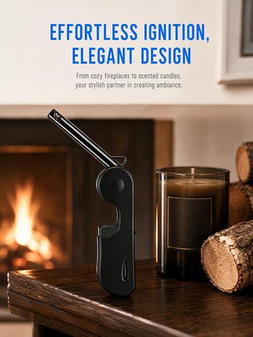 4 Pack Long Candle Lighters, (Fuel Not Included) Foldable Refillable Butane Lighters with Hook, Visible Fuel Window and Open Flame for Candles, Grill, Fireplace, Camping in Saudi Arabia