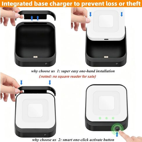 Square Dock for Square Reader 2nd Generation, Holder Stand for Square Card Reader 2nd Generation, Smart Anti-Sleep Button Portable Anti-Slip (No Reader, Cable and Wall Charger Included Only in Saudi Arabia