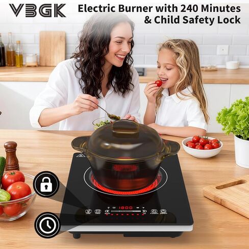 موقد كهربائي VBGK بشعلة واحدة، موقد كهربائي 110 فولت 1800 وات مع تحكم باللمس LED، 8 مستويات طاقة، مؤقت 4، قفل أمان، موقد محمول للحماية من الحرارة الزائدة in Saudi Arabia