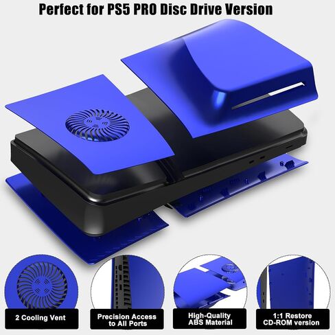 Cover Plates for PS5 Pro Disc Edition with Cooling Vent, PS5 Pro Faceplate ABS Hard Shockproof Anti-Scratch Dustproof Protective Plates, Replacement Side Shell Skin Case for PlayStation 5 Pro -Blue in Saudi Arabia