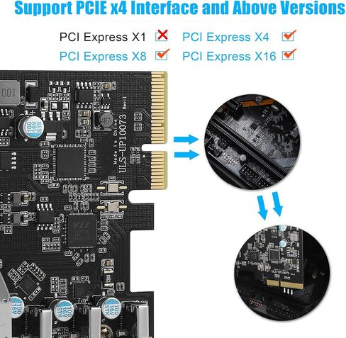 Sinefine 10Gbps PCIe USB 3.2/3.1 Gen 2 Card 7 Ports (3X Type USB C - 4 USB A) Expansion Card PCIe Card in Kuwait