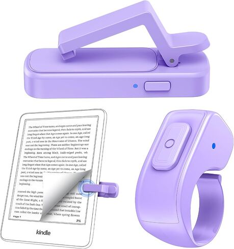 حلقة تيرنر للصفحة عن بعد لجهاز Kindle Paperwhite Oasis Scribe Kobo، مصممة للحالات السميكة لكاميرا Clicker Page Turner عن بعد لأجهزة iPhone iPad Android والأجهزة اللوحية قراءة الروايات المصورة مع حقيبة تخزين - أرجواني in Kuwait