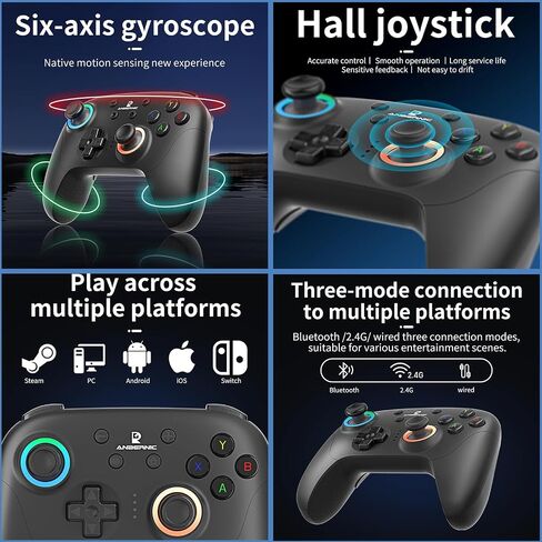 GiipGoop RG P01 Wireless Gaming Controller RG P01 Controllers Gamepad for PC Plug and Play Gaming Gamepad with Hall Effect/Triggers Joystick rg p01 Game Controller Switch/PC/Steam/Android/IOS(Black) in Kuwait