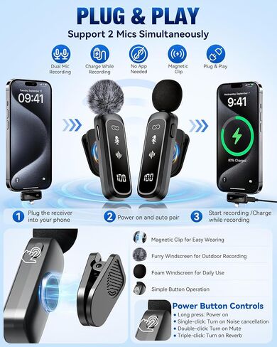 Vlogging Kit for iPhone/Android, TikTok YouTube Starter Kit for Video Recording with Magnetic Wireless Microphone, Full Size Camera Tripod, Table Tripod, RGB Fill Light, Content Creator Essentials in Saudi Arabia