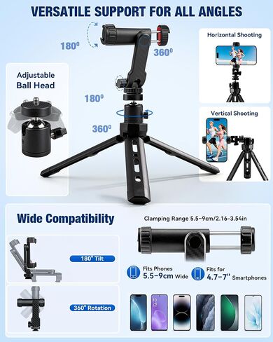 Vlogging Kit for iPhone/Android, TikTok YouTube Starter Kit for Video Recording with Magnetic Wireless Microphone, Full Size Camera Tripod, Table Tripod, RGB Fill Light, Content Creator Essentials in Saudi Arabia