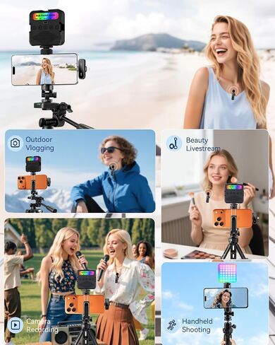 Vlogging Kit for iPhone/Android, TikTok YouTube Starter Kit for Video Recording with Magnetic Wireless Microphone, Full Size Camera Tripod, Table Tripod, RGB Fill Light, Content Creator Essentials in Saudi Arabia