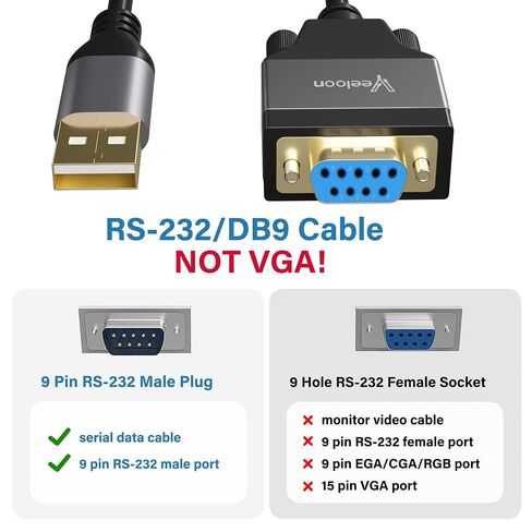 USB 2.0 to Serial Adapter (FTDI Chipset), 3 FT USB A to RS232 Female DB9 Pin Converter Serial Cable with Cable Ties for Windows 11, 10, 8.1, 8, 7, Vista, XP, 2000, Linux and Mac OS X, Mac OS in Saudi Arabia