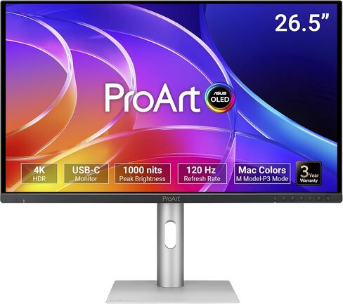 ASUS ProArt Display 27" 4K OLED USB-C Professional Monitor (PA279CDV) – QD-OLED, 120Hz, HDR10, 99% DCI-P3, ΔE < 1.5, Calman Verified, USB-C (96W PD), AutoKVM, Ergonomic Stand, Mac, 3yr Warranty in Saudi Arabia