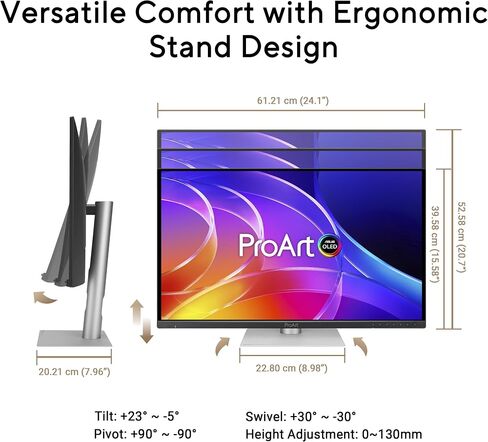 ASUS ProArt Display 27" 4K OLED USB-C Professional Monitor (PA279CDV) – QD-OLED, 120Hz, HDR10, 99% DCI-P3, ΔE < 1.5, Calman Verified, USB-C (96W PD), AutoKVM, Ergonomic Stand, Mac, 3yr Warranty in Saudi Arabia