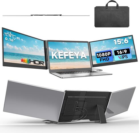 KEFEYA Laptop Screen Extender 15.6", 1080P FHD IPS Ultra-Slim Triple Portable Monitor for Laptop 12-17.3", Eyes Care HDR Travel Monitor, USB-C/HDMI Plug-Play Monitor Extender for macOS/Win and Phone in Kuwait