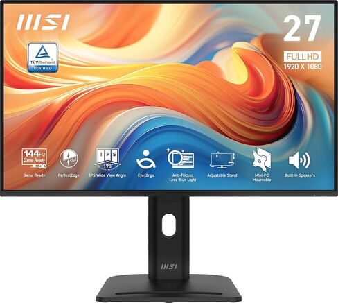 msi PRO MP275PG E14 27-inch IPS 1920 x 1080 (FHD) Gaming Office Monitor, 144Hz, Free-Sync, HDMI, DisplayPort, VGA Port, VESA Mountable, Height Adjustable, Tilt, Speaker, 4-Side Slim Bezel 1ms, Black in Kuwait