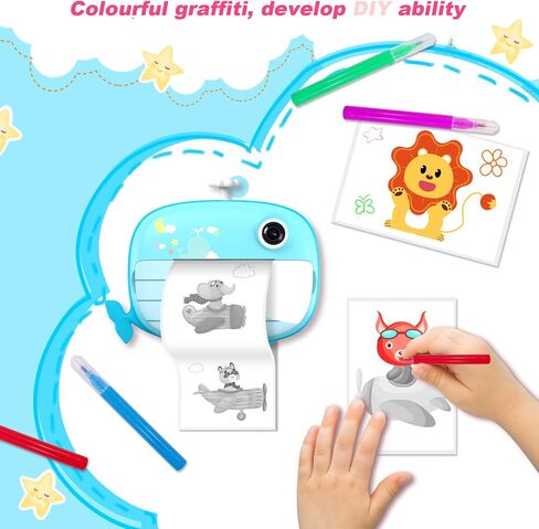 Kids Camera Instant Print 12MP Instant Camera Ink Free Printing Camera for Boys Grils Aged 3-10 Selfie Camera for Kids 3-12 Year Old Boys Girls Gifts Blue in Saudi Arabia