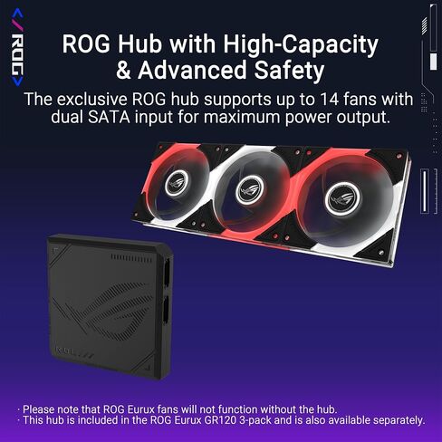 ASUS ROG Eurux GR120 ARGB Reverse PWM Fan Single Pack 120mm PWM, 2200RPM, Patented Daisy-Chain, Custom Lighting Effects in Saudi Arabia