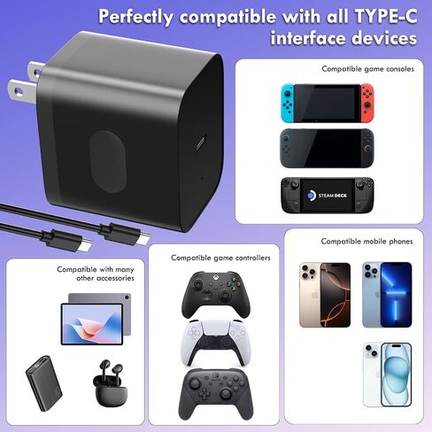 60W Switch 2 Charger with USB-C Fast Charger for Nintendo Switch 2 - Support PD and QC 3.0,Extra Long 5FT Charging Cable, Support 4K TV Dock Mode,Replacement for Switch 2 Official Charger in Kuwait