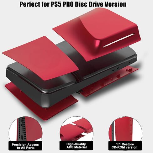 Faceplate for PS5 Pro Drive Edition, PS5 Pro Cover Face Plates ABS Hard Shockproof Anti-Scratch Dustproof Protective Skin Shell Accessories for PlayStation 5 Pro Console CD-ROM Version -Red in Saudi Arabia