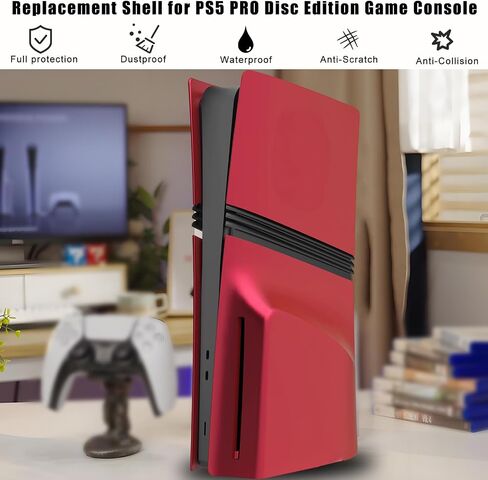 Faceplate for PS5 Pro Drive Edition, PS5 Pro Cover Face Plates ABS Hard Shockproof Anti-Scratch Dustproof Protective Skin Shell Accessories for PlayStation 5 Pro Console CD-ROM Version -Red in Saudi Arabia