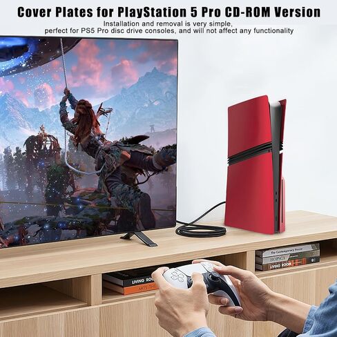 Faceplate for PS5 Pro Drive Edition, PS5 Pro Cover Face Plates ABS Hard Shockproof Anti-Scratch Dustproof Protective Skin Shell Accessories for PlayStation 5 Pro Console CD-ROM Version -Red in Saudi Arabia
