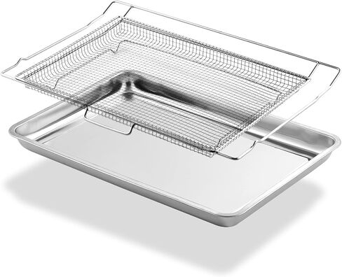 Upgraded LRAL302S LRAL303S Air Fryer Basket and Tray Replacement for LG Air Fryer Tray 304 Stainless Steel LG Stove Oven Parts Air Fry Basket Drip Pan Oven Airfryer Tray Rack1 Set in Kuwait