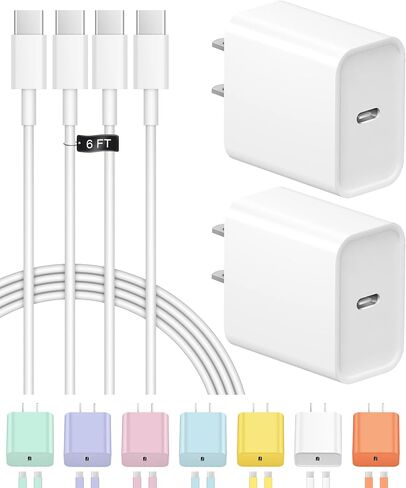 iPhone 17 16 15 Charger Fast Charging USB C Charger Block 2-Pack Type C Chargers iPhone 17 Chargers 6FT Cord for iPhone 17/17 Plus/17 Pro/17 Pro Max/16/16 Plus/16 Pro/16 Pro Max/15/15 Pro Max in Kuwait