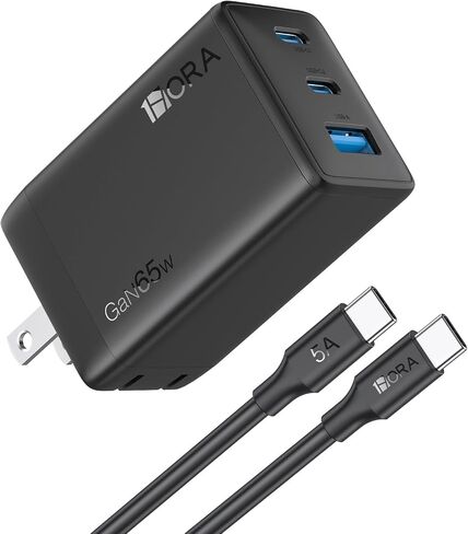 1Hora 65W GaN Fast Charger, 3-Port USB C Charger with 6.6ft Type C to C Cable, Compatible for iPhone 15/14/13/12/11,MacBook Pro/Air, iPad Pro,Galaxy S23, Laptops,Tablets,Foldable Plug Charger Block in Saudi Arabia