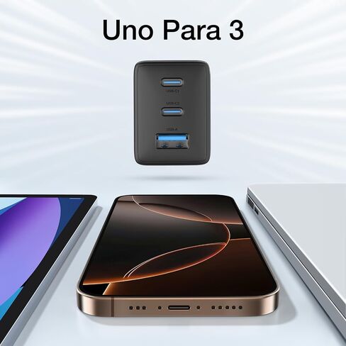 1Hora 65W GaN Fast Charger, 3-Port USB C Charger with 6.6ft Type C to C Cable, Compatible for iPhone 15/14/13/12/11,MacBook Pro/Air, iPad Pro,Galaxy S23, Laptops,Tablets,Foldable Plug Charger Block in Saudi Arabia