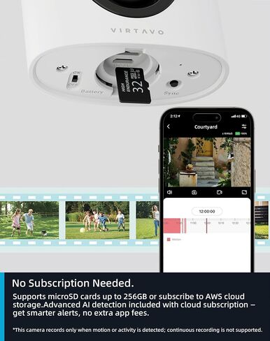 VIRTAVO SolarFlask 2K Solar Security Cameras Wireless Outdoor, Starlight Lens, Color Night Vision, PIR Motion Detection, Battery-Powered, 2-Way Audio, Weatherproof, Cloud/SD Storage, 2.4GHz WiFi in Saudi Arabia