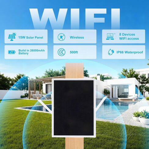 Solar WiFi Extender Signal Booster Outdoor, Long Range up to 500-feet, Internet 2.4G WiFi, 15W Solar Panel, 26000mAh Battery, IP65 Waterproof, Solar Powered WiFi Extender for Garden, Farm & Ranch in Kuwait
