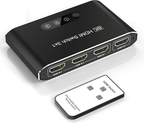 محول HDMI 2.1 8K 3 في 1، محول HDMI من الألومنيوم مع مفتاح تحكم عن بعد وتلقائي، يدعم 4K@120 هرتز، HDCP 2.3، صندوق محدد مقسم HDMI متوافق مع PS5، Apple TV، وحدات التحكم بالألعاب، Fire Stick، الكمبيوتر الشخصي in Kuwait
