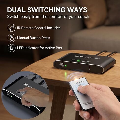 محول HDMI 2.1 8K 3 في 1، محول HDMI من الألومنيوم مع مفتاح تحكم عن بعد وتلقائي، يدعم 4K@120 هرتز، HDCP 2.3، صندوق محدد مقسم HDMI متوافق مع PS5، Apple TV، وحدات التحكم بالألعاب، Fire Stick، الكمبيوتر الشخصي in Kuwait