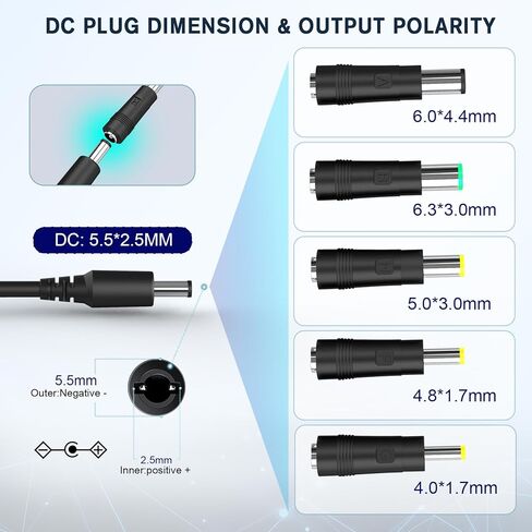 15V 4A 60W AC/DC Adapter, Universal Power Supply with 5 Selectable DC Tips, 5.5x2.5mm Main Plug, 100-240V Worldwide Input for Car Jump Starter, Soundbar, LED Ring Light, Security Camera in Saudi Arabia