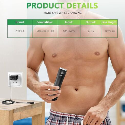 Bouge Charger Cord Compatible with Manscaped Lawn Mower 3.0/2.0 Best Electric Manscaping Groin Hair Trimmer, Replacement manscape 3.0 Power Cord in Kuwait