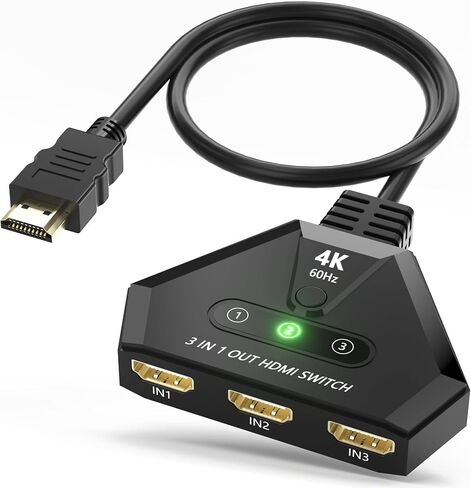محول HDMI 3 في 1 مخرج، محول HDMI 4K@60 هرتز مع منافذ مطلية بالذهب، التوصيل والتشغيل، يدعم دقة Full HD 1080P ثلاثية الأبعاد متوافقة مع Roku TV Stick HDTV PS4/PS5 Xbox، مثالي للمسرح المنزلي والألعاب والبث in Kuwait