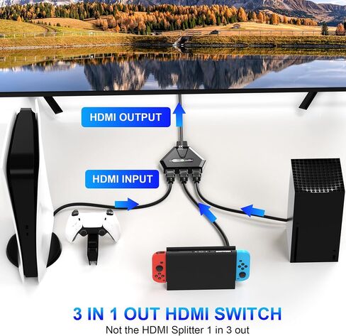 محول HDMI 3 في 1 مخرج، محول HDMI 4K@60 هرتز مع منافذ مطلية بالذهب، التوصيل والتشغيل، يدعم دقة Full HD 1080P ثلاثية الأبعاد متوافقة مع Roku TV Stick HDTV PS4/PS5 Xbox، مثالي للمسرح المنزلي والألعاب والبث in Kuwait