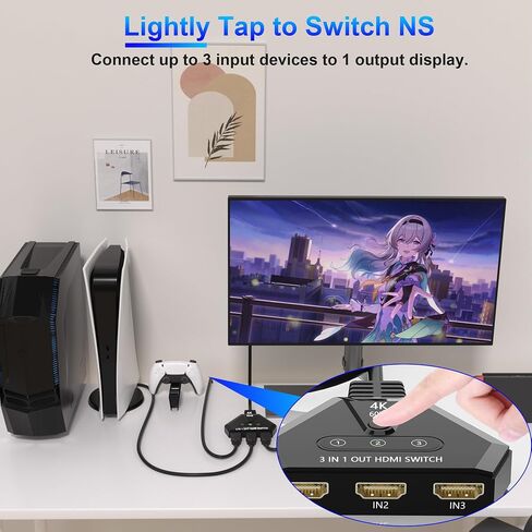 محول HDMI 3 في 1 مخرج، محول HDMI 4K@60 هرتز مع منافذ مطلية بالذهب، التوصيل والتشغيل، يدعم دقة Full HD 1080P ثلاثية الأبعاد متوافقة مع Roku TV Stick HDTV PS4/PS5 Xbox، مثالي للمسرح المنزلي والألعاب والبث in Kuwait