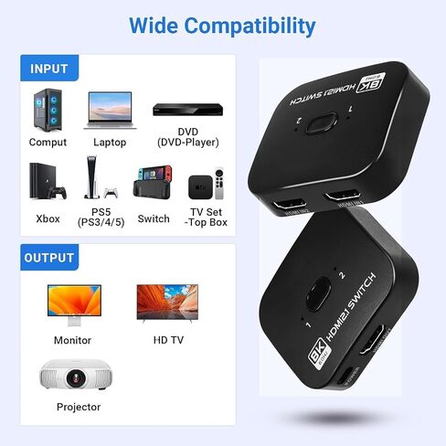 8K Bi-Directional HDMI Switch 2 in 1 Out, 4K@120Hz HDMI Splitter Switch in Kuwait