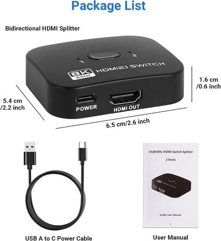 8K Bi-Directional HDMI Switch 2 in 1 Out, 4K@120Hz HDMI Splitter Switch in Kuwait