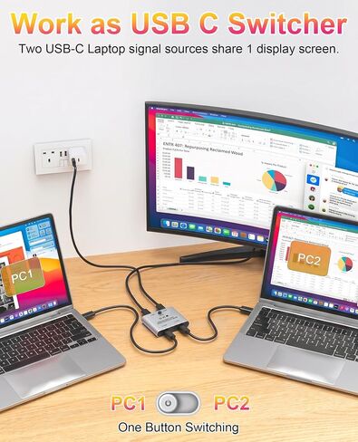 8K USB C Switch, Bi-Directional USB C Switcher for 2 Computers - 8K@60Hz/4K@120Hz Video + 100W PD Charging + 10Gbps Data Transfer, 1 in 2 Out / 2 in 1 Out USB C Splitter Switch with Power Cable in Kuwait