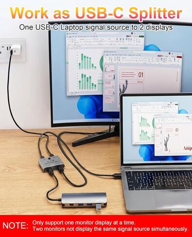 8K USB C Switch, Bi-Directional USB C Switcher for 2 Computers - 8K@60Hz/4K@120Hz Video + 100W PD Charging + 10Gbps Data Transfer, 1 in 2 Out / 2 in 1 Out USB C Splitter Switch with Power Cable in Kuwait