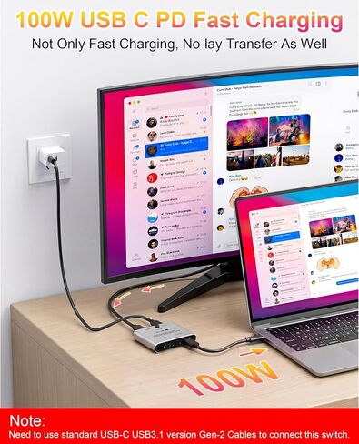 8K USB C Switch, Bi-Directional USB C Switcher for 2 Computers - 8K@60Hz/4K@120Hz Video + 100W PD Charging + 10Gbps Data Transfer, 1 in 2 Out / 2 in 1 Out USB C Splitter Switch with Power Cable in Kuwait