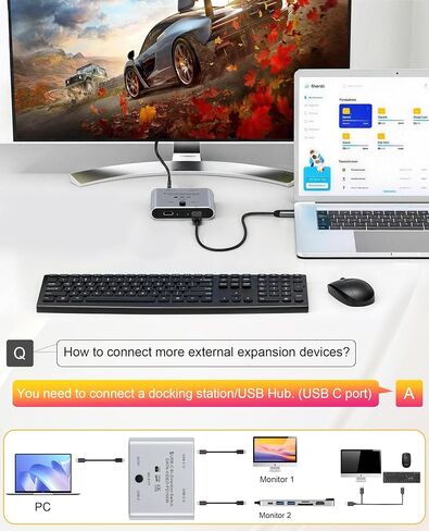 8K USB C Switch, Bi-Directional USB C Switcher for 2 Computers - 8K@60Hz/4K@120Hz Video + 100W PD Charging + 10Gbps Data Transfer, 1 in 2 Out / 2 in 1 Out USB C Splitter Switch with Power Cable in Kuwait