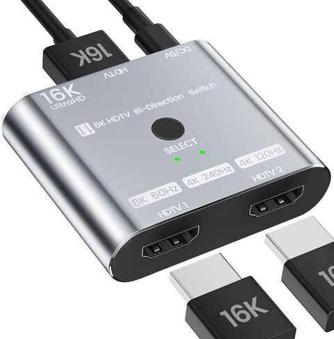HDMI 2.1 Switch 16K/8K@120Hz/4K@240Hz - HDMI Switch 2 in 1 Out/HDMI Switch 1 in 2 Out, HDMI Splitter with VRR HDR10+ Dolby Atmos, 48Gbps HDMI Switcher for PS5/4 Xbox Switch 2 Roku Firestick Apple TV in Kuwait